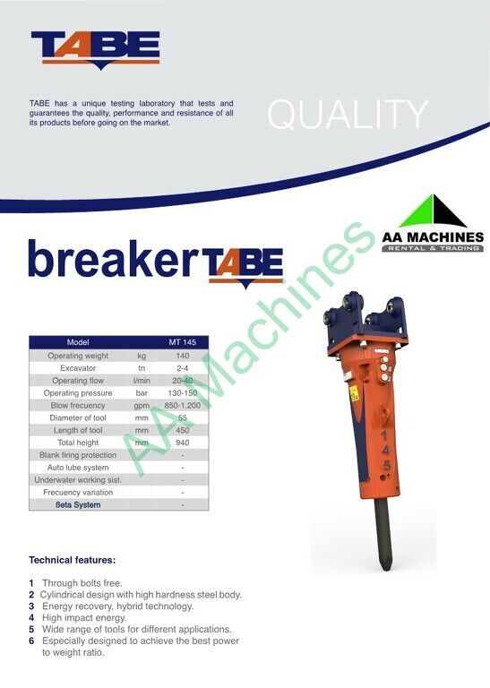 new Tabe MT145 hydraulic breaker